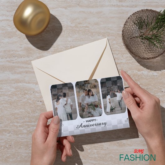 Wit & Bruin Minimalistische Foto Anniversay Kaart