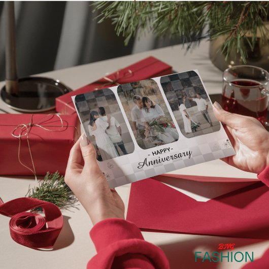 Wit & Bruin Minimalistische Foto Anniversay Kaart