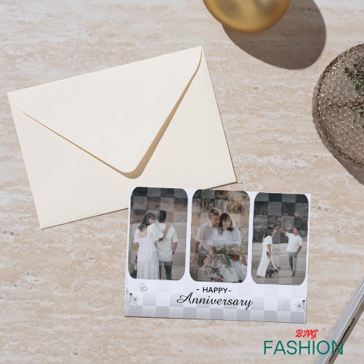 Wit & Bruin Minimalistische Foto Anniversay Kaart