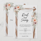 Wit Bruin Rustieke Bloemen Bruiloft Kaart (Voorkant / Achterkant)