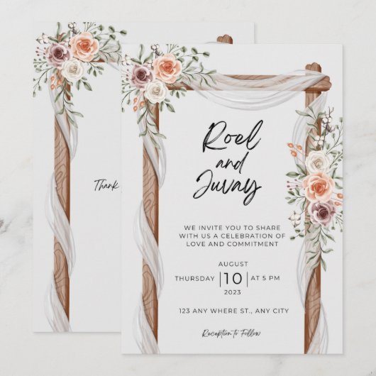 Wit Bruin Rustieke Bloemen Bruiloft Kaart (Voorkant / Achterkant)