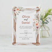 Wit Bruin Rustieke Bloemen Bruiloft Kaart (Staand voorkant)