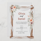 Wit Bruin Rustieke Bloemen Bruiloft Kaart (Voorkant / Achterkant)