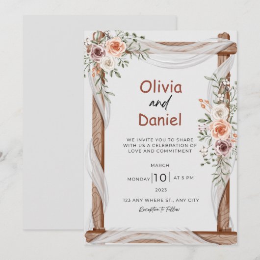 Wit Bruin Rustieke Bloemen Bruiloft Kaart (Voorkant / Achterkant)