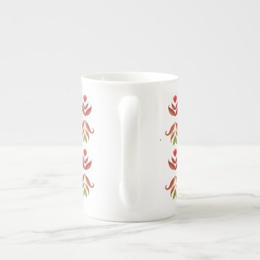 Wit & Bruin Volkskunst Bloemen Elegant Knus Landel Porselein Kop (Achterkant)