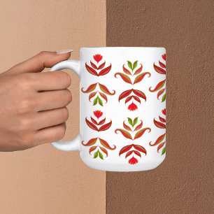 Wit & Bruine Folk Art Bloemrijke Elegante Rustieke Koffiemok