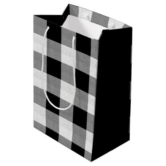 Wit Buffalo Label Plaid Zwart en Wit ID603 Medium Cadeauzakje (Achterkant Gekanteld)