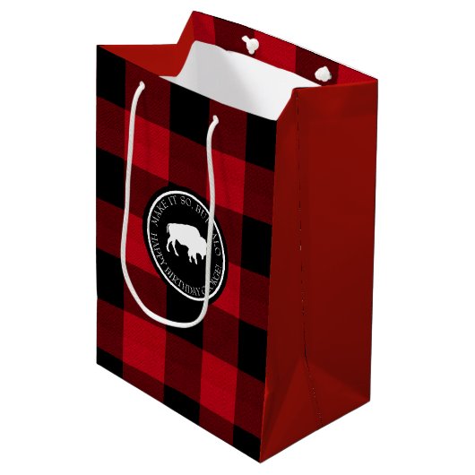 Wit Buffel Label Plaid Rood en Zwart ID603 Medium Cadeauzakje (Voorkant Gekanteld)