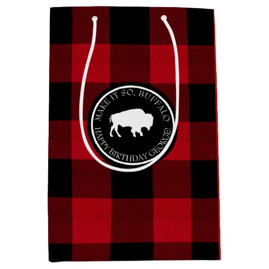 Wit Buffel Label Plaid Rood en Zwart ID603 Medium Cadeauzakje (Voorkant)