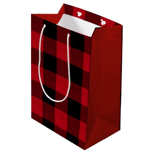 Wit Buffel Label Plaid Rood en Zwart ID603 Medium Cadeauzakje (Achterkant Gekanteld)