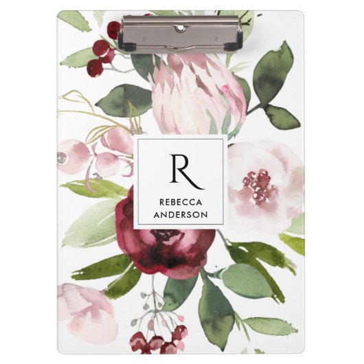WIT-BURGUNDY PROTEA FLORAL KLEMBORD (Voorkant)