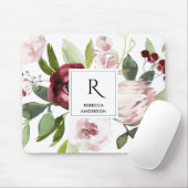 WIT-BURGUNDY PROTEA FLORAL MUISMAT (Met muis)