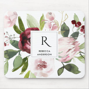 WIT-BURGUNDY PROTEA FLORAL MUISMAT