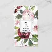  WIT-BURGUNDY PROTEA FLORAL VISITEKAARTJE (Voorkant)