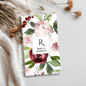  WIT-BURGUNDY PROTEA FLORAL VISITEKAARTJE