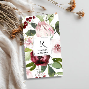 WIT-BURGUNDY PROTEA FLORAL VISITEKAARTJE