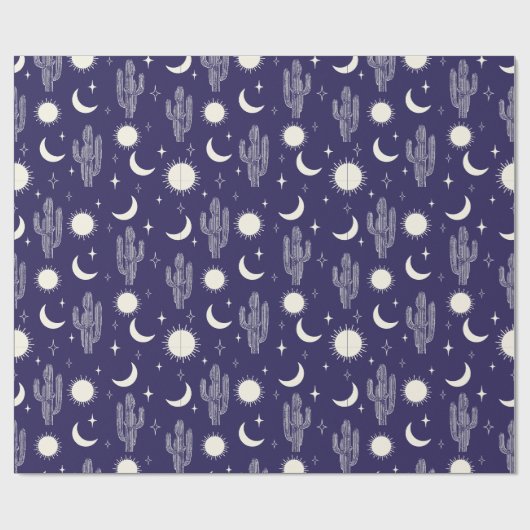 Wit Cactus Patroon Cadeaupapier (Vlak)