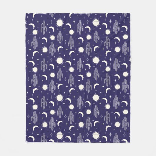 Wit Cactus Patroon Fleece Deken (Voorkant)