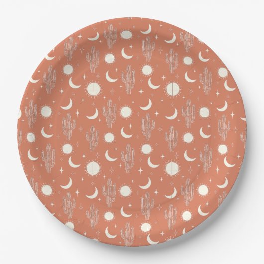 Wit Cactus Patroon Papieren Bordje (Voorkant)
