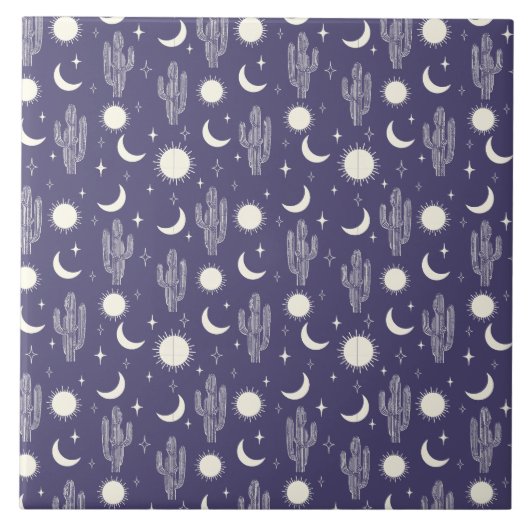 Wit Cactus Patroon Tegeltje (Voorkant)