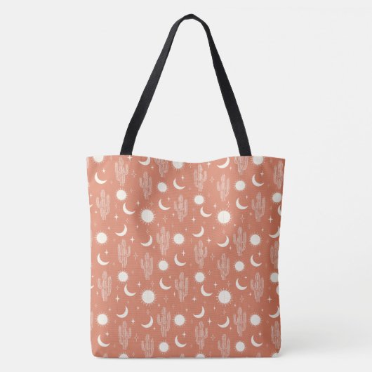 Wit Cactus Patroon Tote Bag (Achterkant)