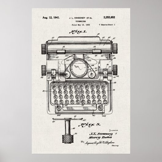 Wit canvas | Typemachinepatent Poster (Voorkant)