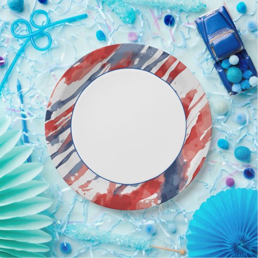 Wit Centrum met Abstract Waterverf Vlagpatroon Papieren Bordje (Feest)