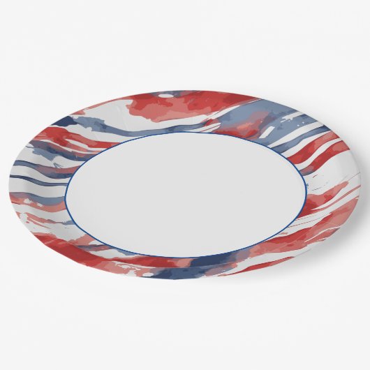 Wit Centrum met Abstract Waterverf Vlagpatroon Papieren Bordje (Gekanteld)