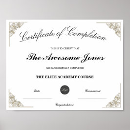 Wit Certificaat van Voltooiing Aangepast Logo Poster