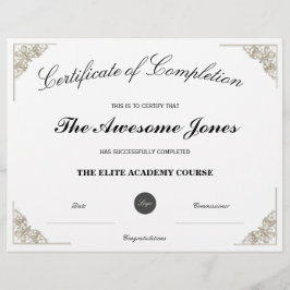Wit certificaat van voltooiing met de Logo van de 