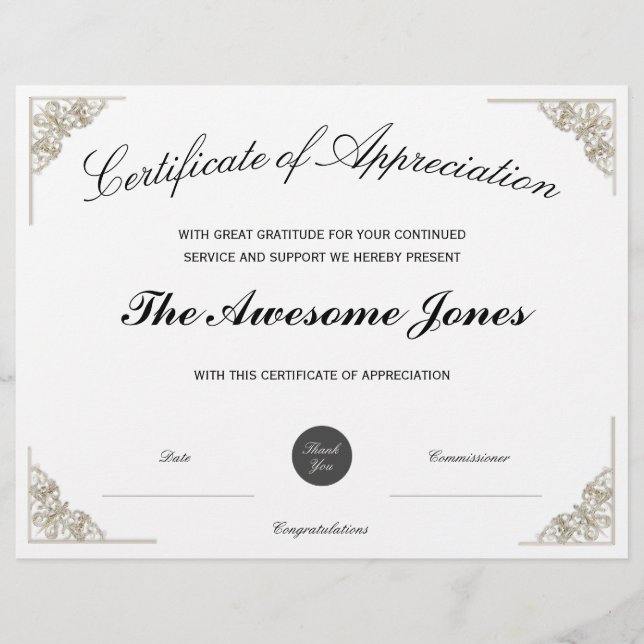 Wit certificaat van waardebepaling met aangepaste  (Voorkant)