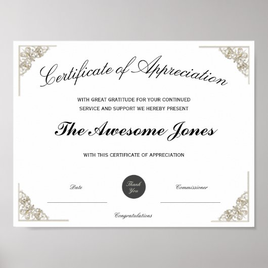 Wit Certificaat van Waardering Aangepast Logo Poster (Voorkant)