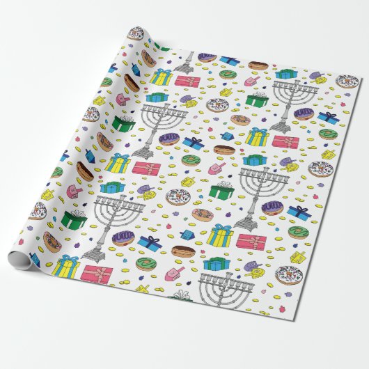 Wit Chanoeka Patroon Cadeaupapier (Uitgerold)