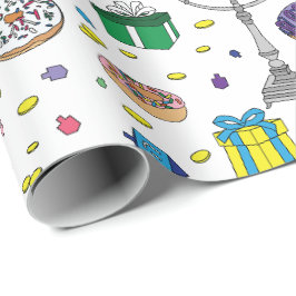 Wit Chanoeka Patroon Cadeaupapier