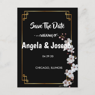 wit Cherry Blossoms & golden Lijst Save the Date Aankondigingskaart