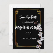 wit Cherry Blossoms & golden Lijst Save the Date Aankondigingskaart (Voorkant / Achterkant)