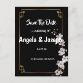wit Cherry Blossoms & golden Lijst Save the Date Aankondigingskaart (Voorkant)