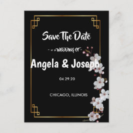 wit Cherry Blossoms & golden Lijst Save the Date Aankondigingskaart