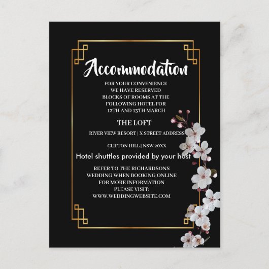 wit Cherry Blossoms & gouden Lijst Accommodatie Aankondigingskaart (Voorkant)