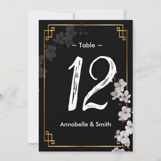 wit Cherry Blossoms & gouden Lijst tafelnummer (Voorkant)