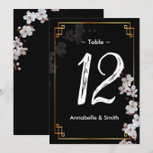 wit Cherry Blossoms & gouden Lijst tafelnummer (Voorkant / Achterkant)