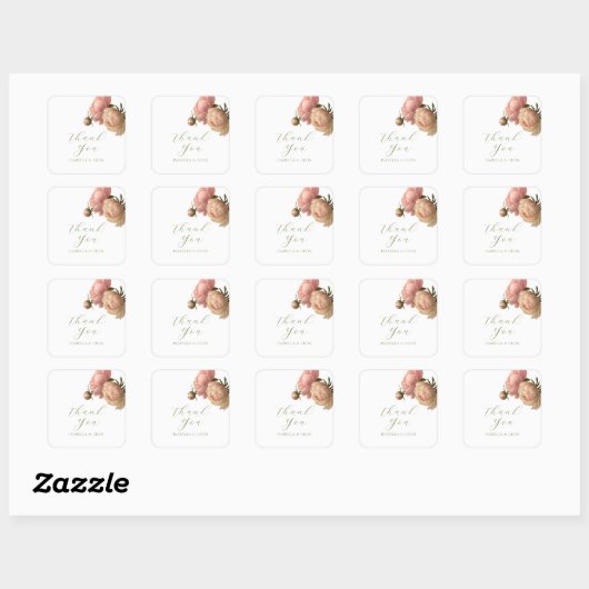 Wit | Chic Blush Script Roos Bruiloft Vierkante Sticker (Vel)