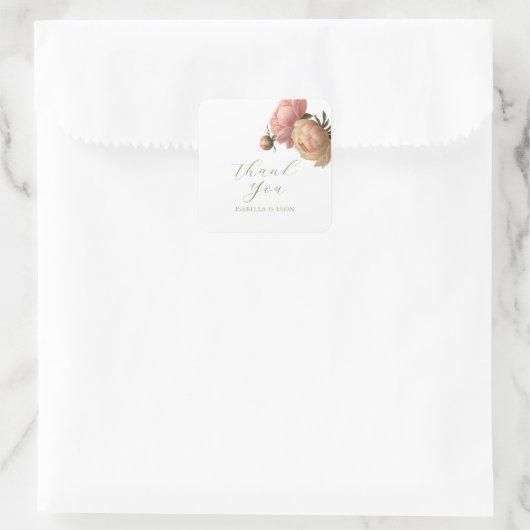 Wit | Chic Blush Script Roos Bruiloft Vierkante Sticker (Tas)
