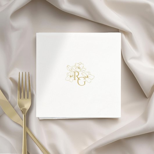 Wit | Chic Faux Gold Monogram Huwelijk Servet
