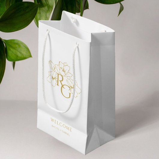 Wit | Chic Faux Gold Monogram Welkom Trouwen Klein Cadeauzakje