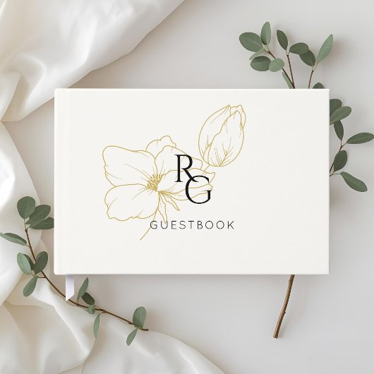 Wit | Chic Floral Monogram Trouwen Gastenboek