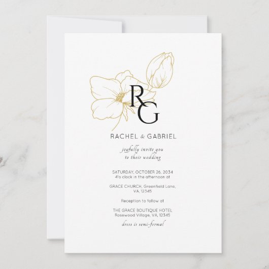 Wit | Chic Floral Monogram Trouwen Save The Date (Voorkant)