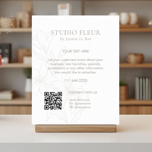 Wit | Chic Floral Text Promotionele QR Poster