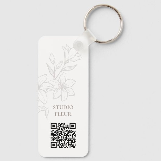 Wit | Chic Minimal Floral QR-code Sleutelhanger (Achterkant)