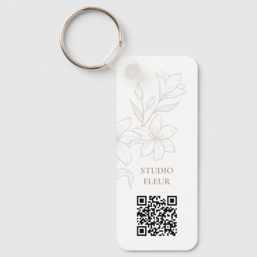 Wit | Chic Minimal Floral QR-code Sleutelhanger (Voorkant)